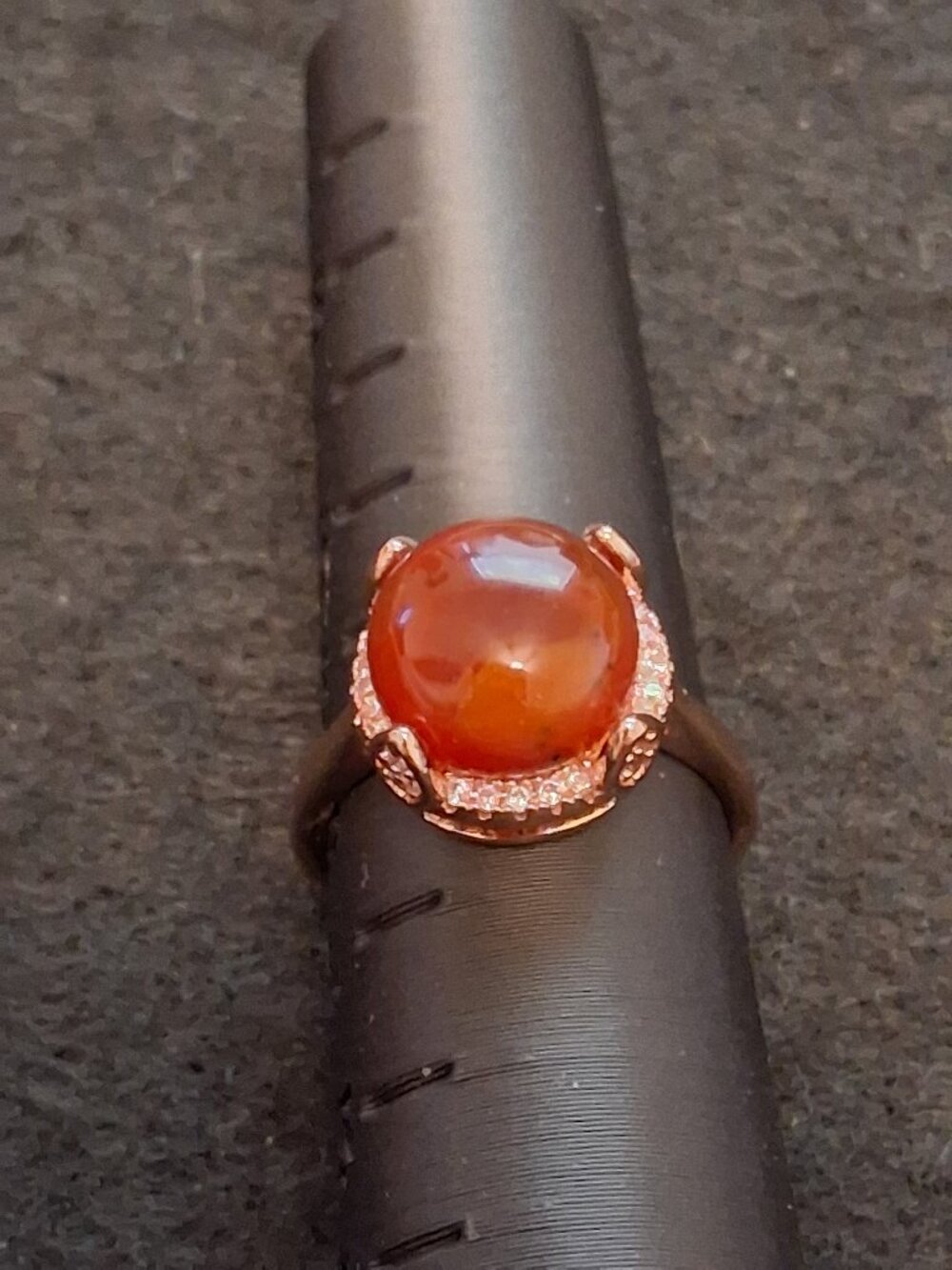 Vintage 18K RGP Red Carnelian Cabochon Cocktail Statement Ring Size 5.5 - Picture 5 of 8